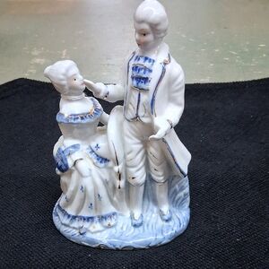 Bridgerton style colonial figurine 18th century attire with blue & gold accents-